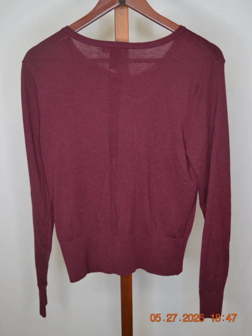 White House Black Market Women’s Large Burgundy Button Down Cardigan